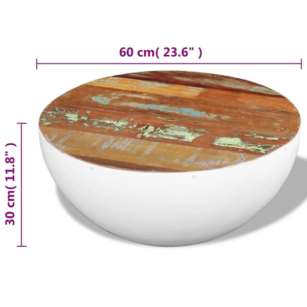vidaXL Skålformat soffbord återvunnet massivt trä 60x60x30 cm Vit