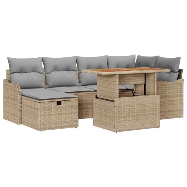vidaXL Trädgårdsoffset 7 st Beige konstrotting Beige