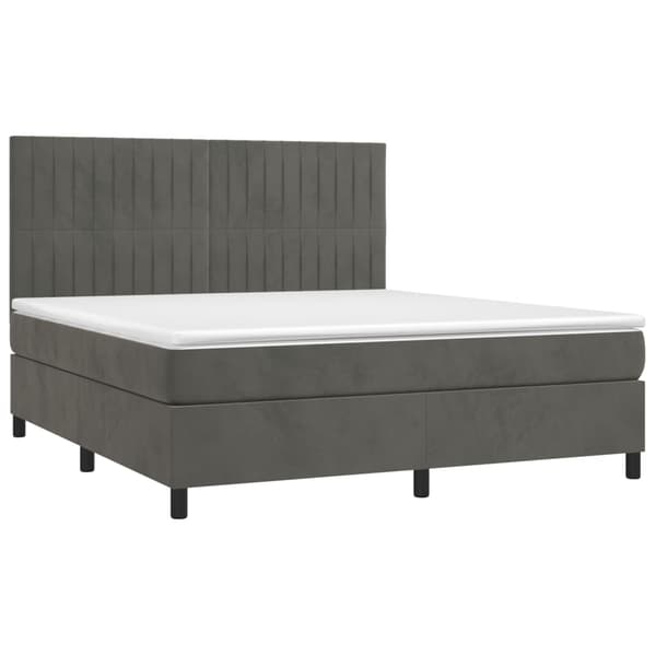vidaXL Ramsäng med madrass & LED mörkgrå 180x200 cm sammet Grå