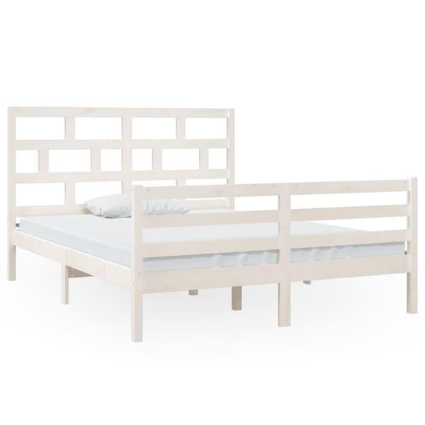 vidaXL Sängram vit massivt trä 150x200 cm Vit
