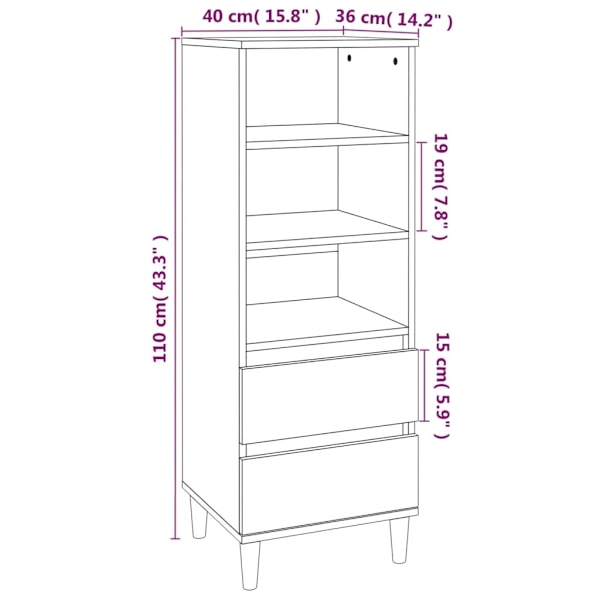 vidaXL Högskåp vit högglans 40x36x110 cm konstruerat trä Vit