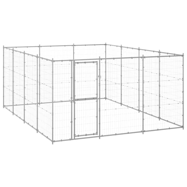 vidaXL Hundgård för utomhusbruk galvaniserat stål 14,52 m² Silver