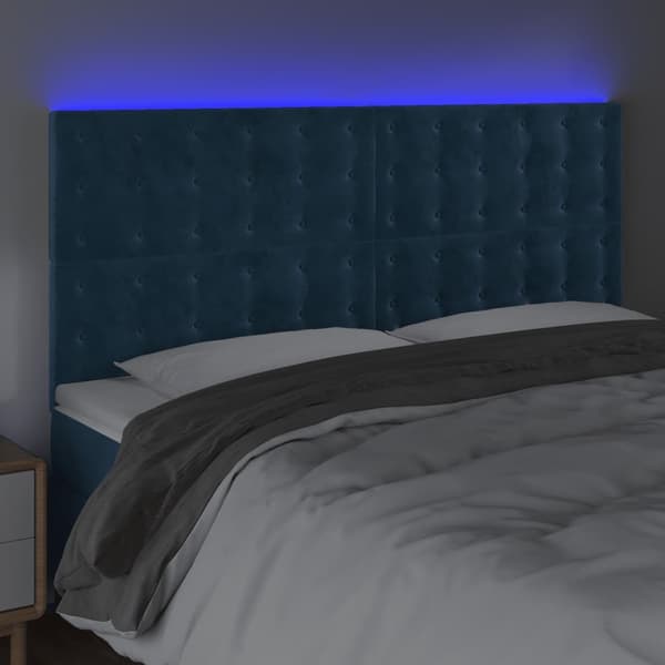 vidaXL Sänggavel LED mörkblå 200x5x118/128 cm sammet Blå