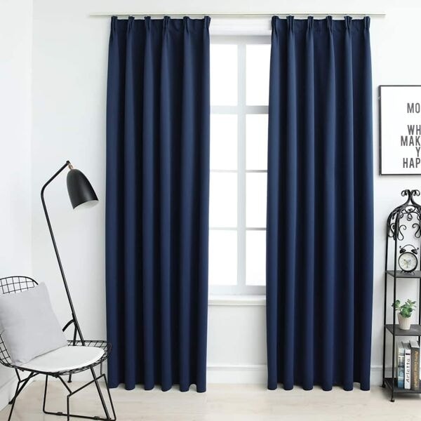 vidaXL Mörkläggningsgardiner med krokar 2 st blå 140x225 cm Blå