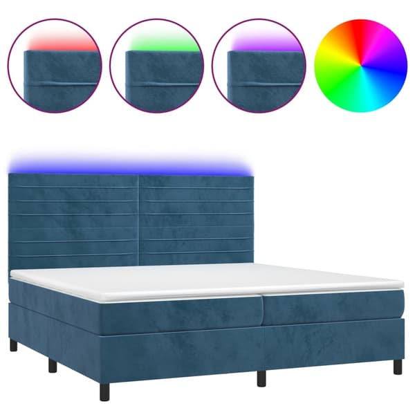 vidaXL Ramsäng med madrass & LED mörkblå 200x200 cm sammet Blå