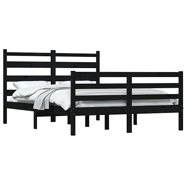 vidaXL Sängram massiv furu 160x200 cm svart Svart