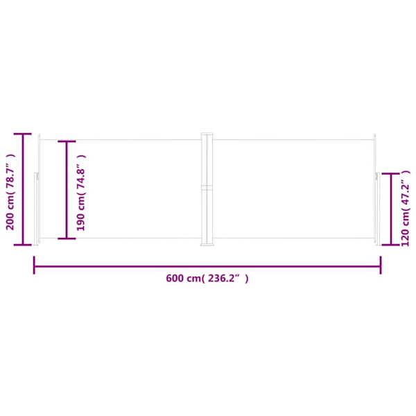 vidaXL Infällbar sidomarkis 200x600 cm brun Brun