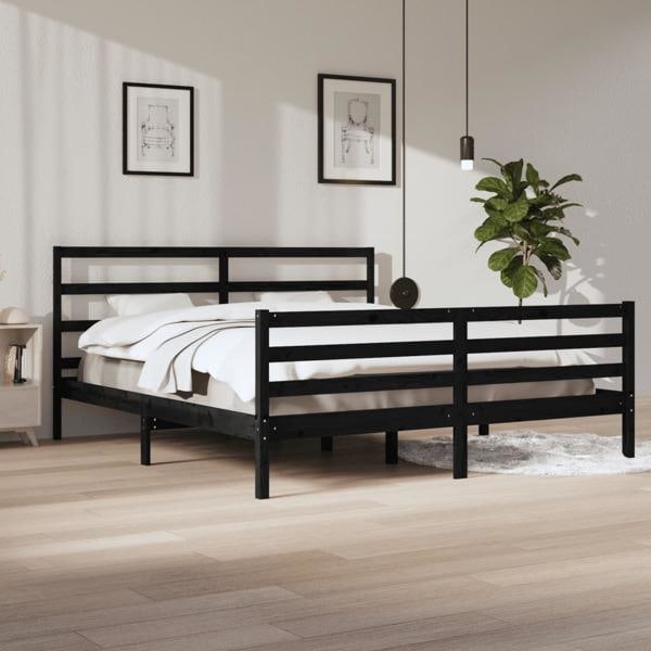 vidaXL Sängram svart massiv furu 200x200 cm Svart