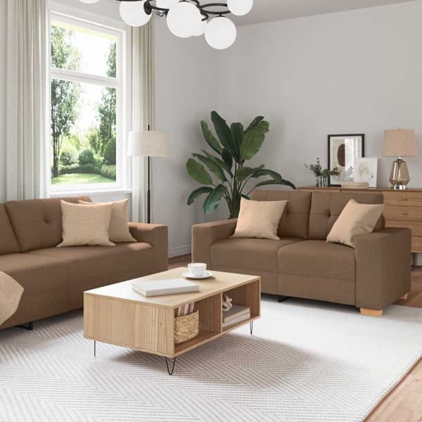 vidaXL Soffa 3 st Brun Linnenblandad tyg Brun