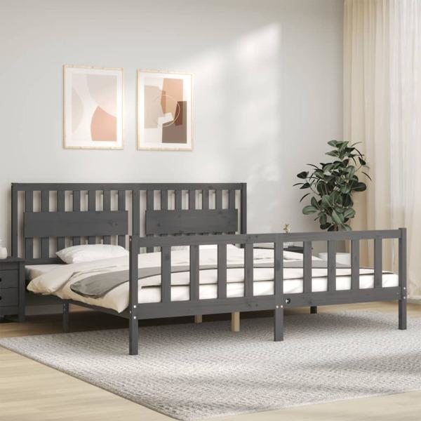 vidaXL Sängram med huvudgavel grå 200x200 cm massivt trä Grå
