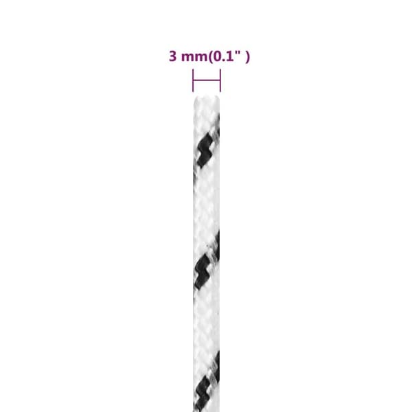 vidaXL Båtlina flätad vit 3 mm x 250 m polyester