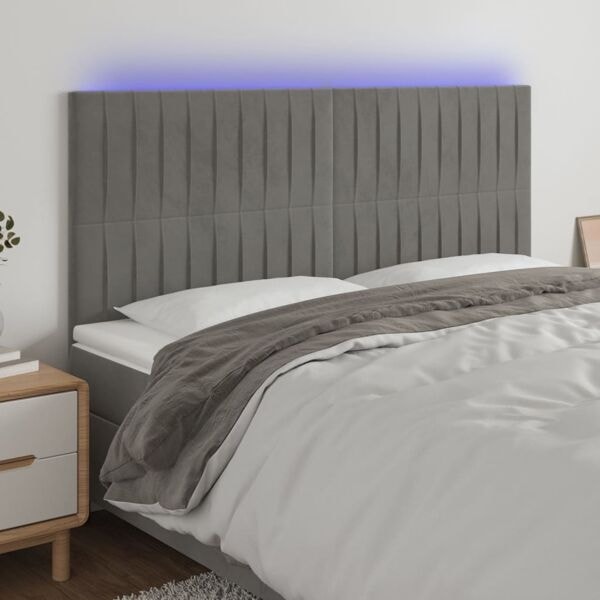 vidaXL Sänggavel LED ljusgrå 180x5x118/128 cm sammet Grå
