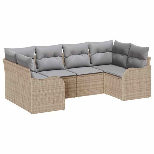 vidaXL Trädgårdsoffset 6 st beige och ljusgrå Poly rattan Beige