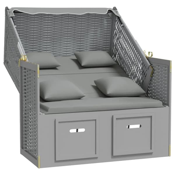vidaXL Strandkorg med dynor konstrottning och massivt trä grå grå