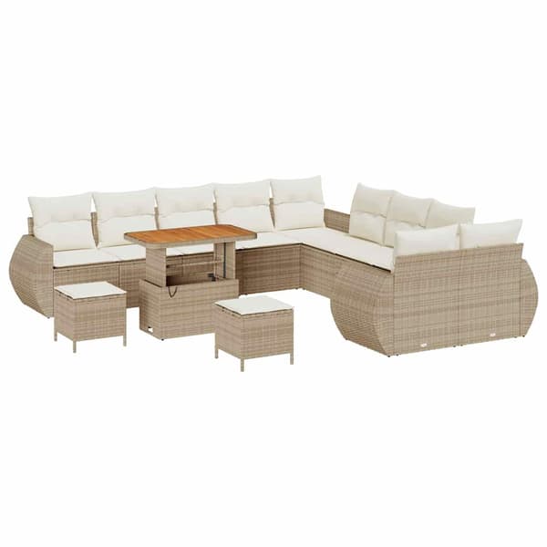 vidaXL Trädgårdsoffset 13 pcs Beige konstrotting Beige