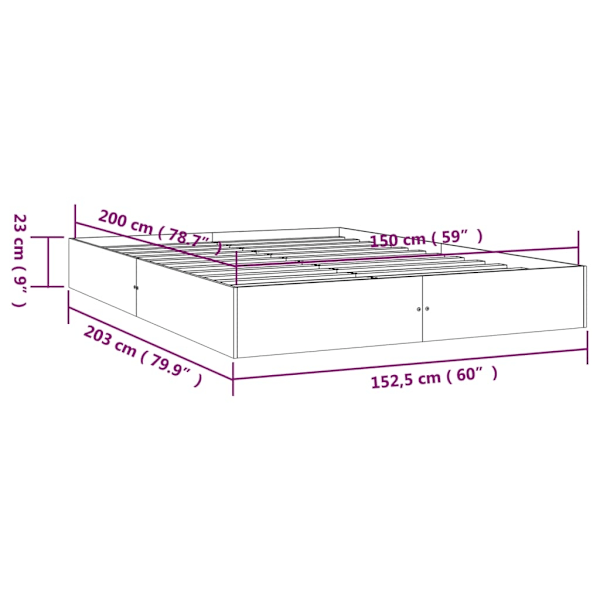 vidaXL Sängram grå massivt trä 150x200 cm Grå