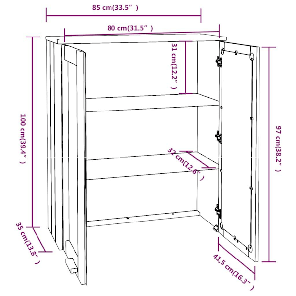 vidaXL Överdel till högskåp HAMAR vit 85x35x100 cm massiv furu Vit