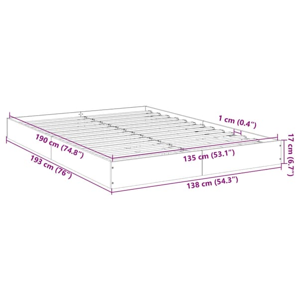 vidaXL Sängram vit 135x190 cm konstruerat trä Vit
