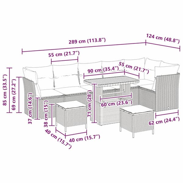 vidaXL Trädgårdsoffset 8 pcs Beige konstrotting Beige