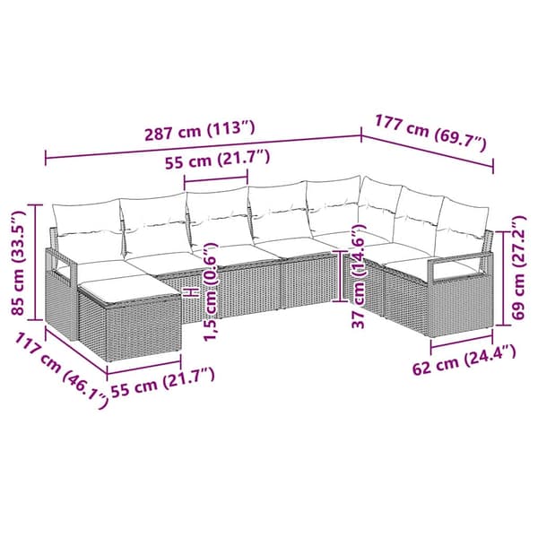 vidaXL Soffset med kudde 8 pcs Ljusgrå konstrotting Ljusgrå