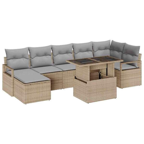 vidaXL Trädgårdsoffset 8 st Beige och Ljusgrå konstrotting Beige