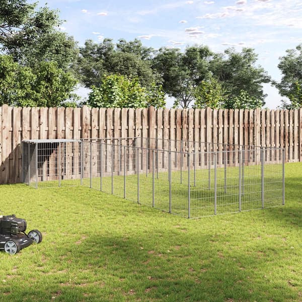 vidaXL Hundgård silver 13,31 m² stål Silver