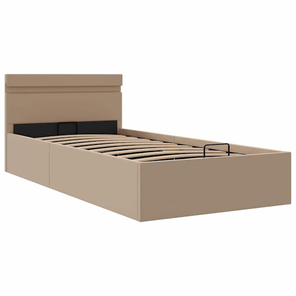 vidaXL Sängram hydraulisk förvaring LED ljusbrun konstläder 90x200 cm Brun