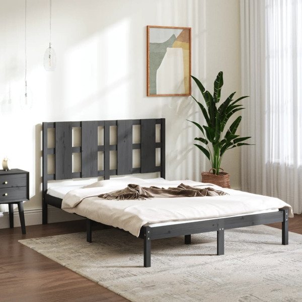 vidaXL Sängram grå massiv furu 120x200 cm enkelsäng Grå