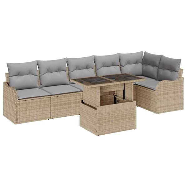 vidaXL Soffset 7 st Beige Poly rattan Beige