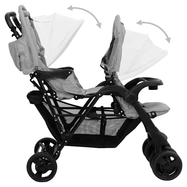 vidaXL Tandem tvillingvagn ljusgrå stål grå