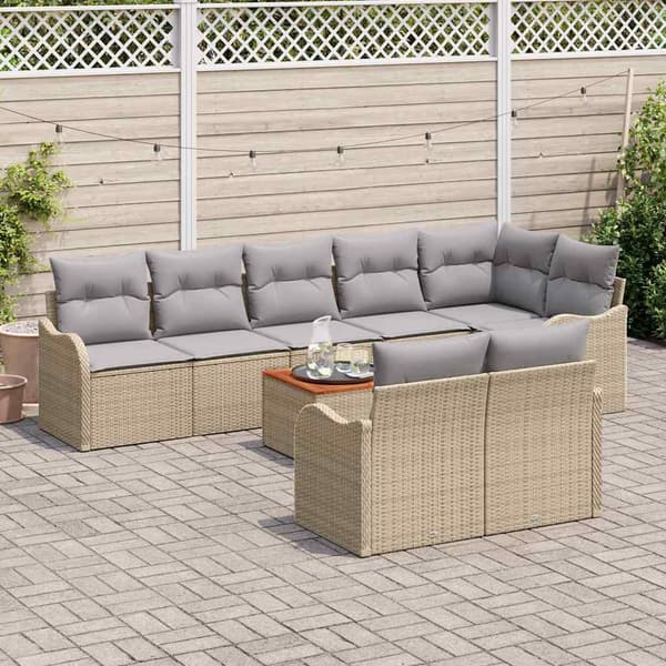 vidaXL Trädgårdsoffset 9 st Beige konstrotting Beige