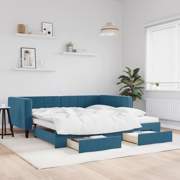vidaXL Dagbädd utdragbar med lådor blå 100x200 cm sammet Blå