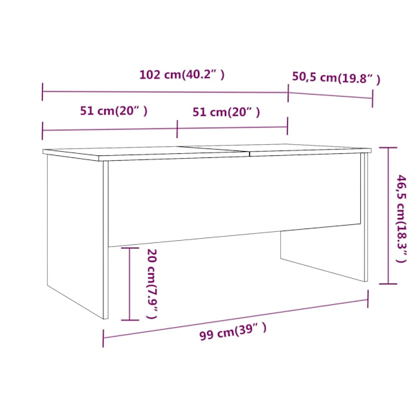 vidaXL Soffbord rökfärgad ek 102x50,5x46,5 cm konstruerat trä Brun