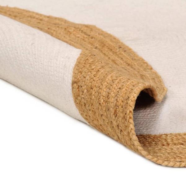 vidaXL Matta flätad vit och naturlig 150 cm jute och bomull rund Vit
