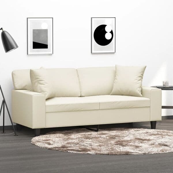 vidaXL 2-sits soffa med prydnadskuddar gräddvit 140 cm konstläder Kräm