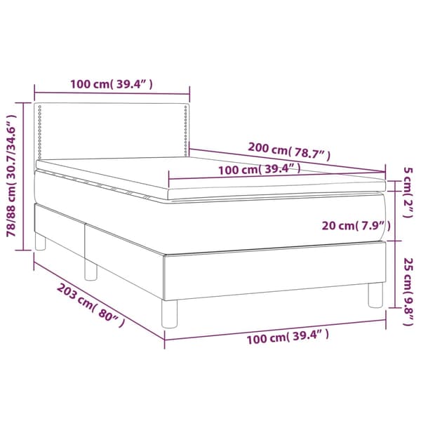 vidaXL Ramsäng med madrass mörkgrå 100x200 cm sammet Grå