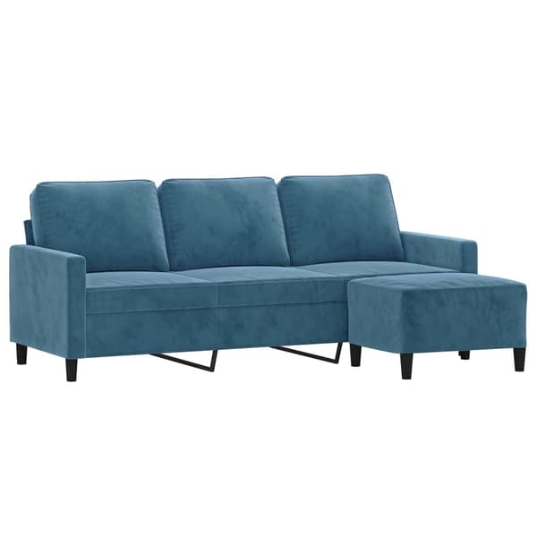 vidaXL 3-sitssoffa med fotpall blå 180 cm sammet Blå