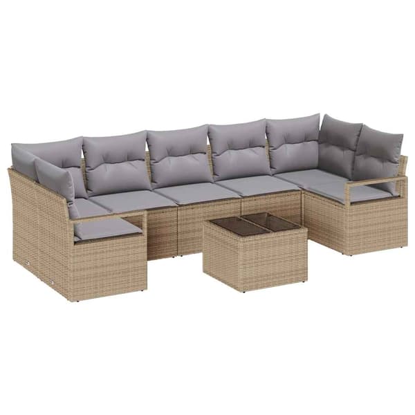 vidaXL Soffset 8 pcs Beige och Grå konstrotting Beige
