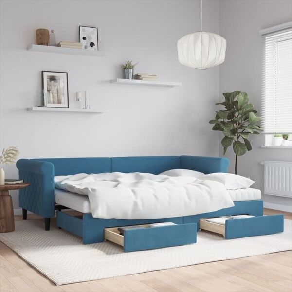 vidaXL Dagbädd utdragbar med lådor blå 80x200 cm sammet Blå