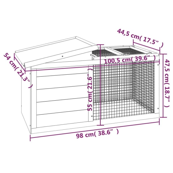vidaXL Kaninbur brun 100,5x54x55 cm massiv furu Brun