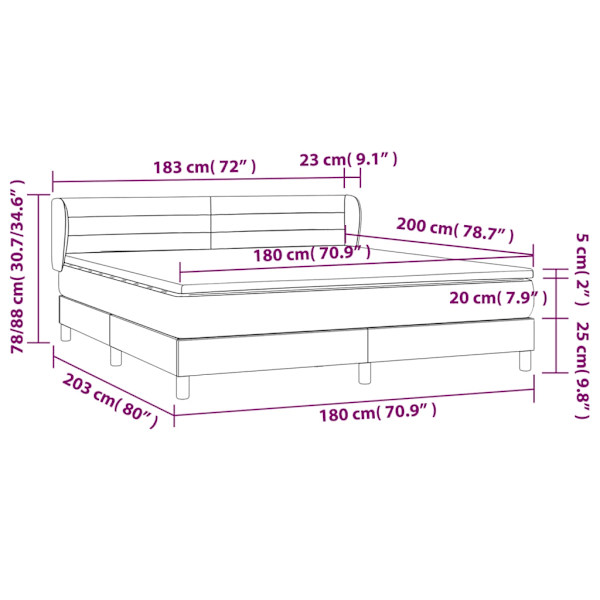 vidaXL Ramsäng med madrass mörkgrå 180x200 cm tyg Grå