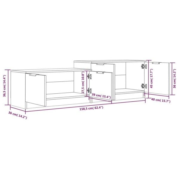 vidaXL Tv-bänk vit högglans 158,5x36x45 cm konstruerat trä Vit