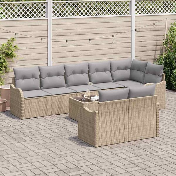 vidaXL Trädgårdsoffset 9 st Beige konstrotting Beige