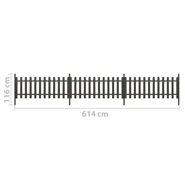 vidaXL Staket med stolpar 3 st WPC 614x80 cm grå