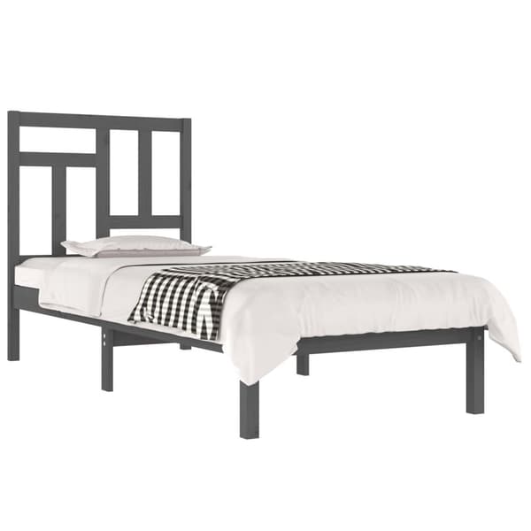 vidaXL Sängram grå massiv furu 90x200 cm Grå