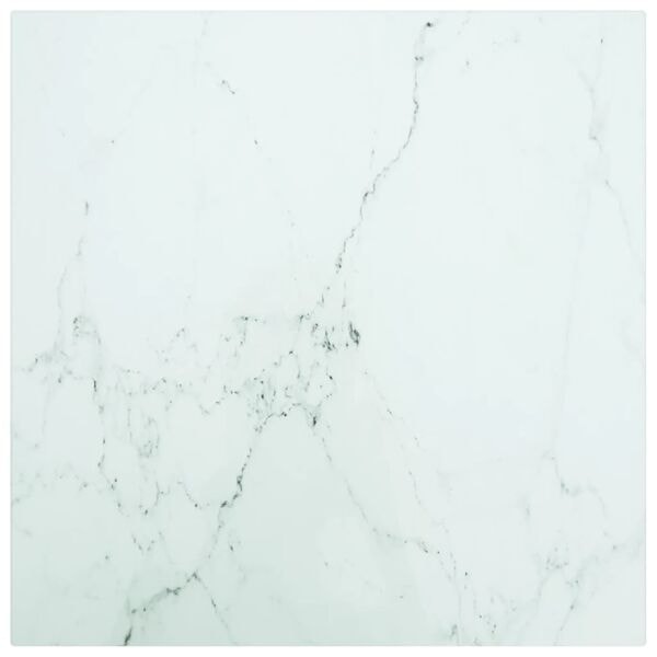 vidaXL Bordsskiva vit 40x40 cm 6 mm härdat glas med marmortextur Vit
