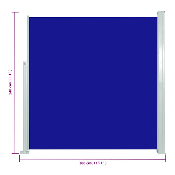 vidaXL Infällbar sidomarkis 140x300 cm blå Blå