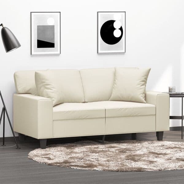 vidaXL 2-sits soffa med prydnadskuddar gräddvit 120 cm konstläder Kräm