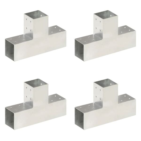 vidaXL Stolpbeslag 4 st T-form galvaniserad metall 81x81 mm Silver