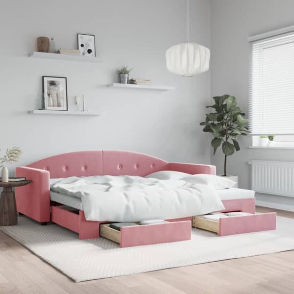 vidaXL Dagbädd utdragbar med lådor rosa 90x200 cm sammet Rosa
